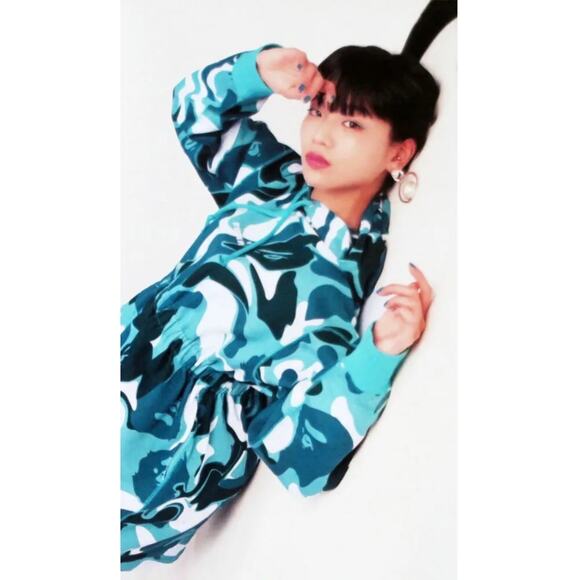 BAPE A Bathing Ape Marble Camo‎ Hoodie Shirred Waist Pullover Sz M Women’s - Picture 4 of 16